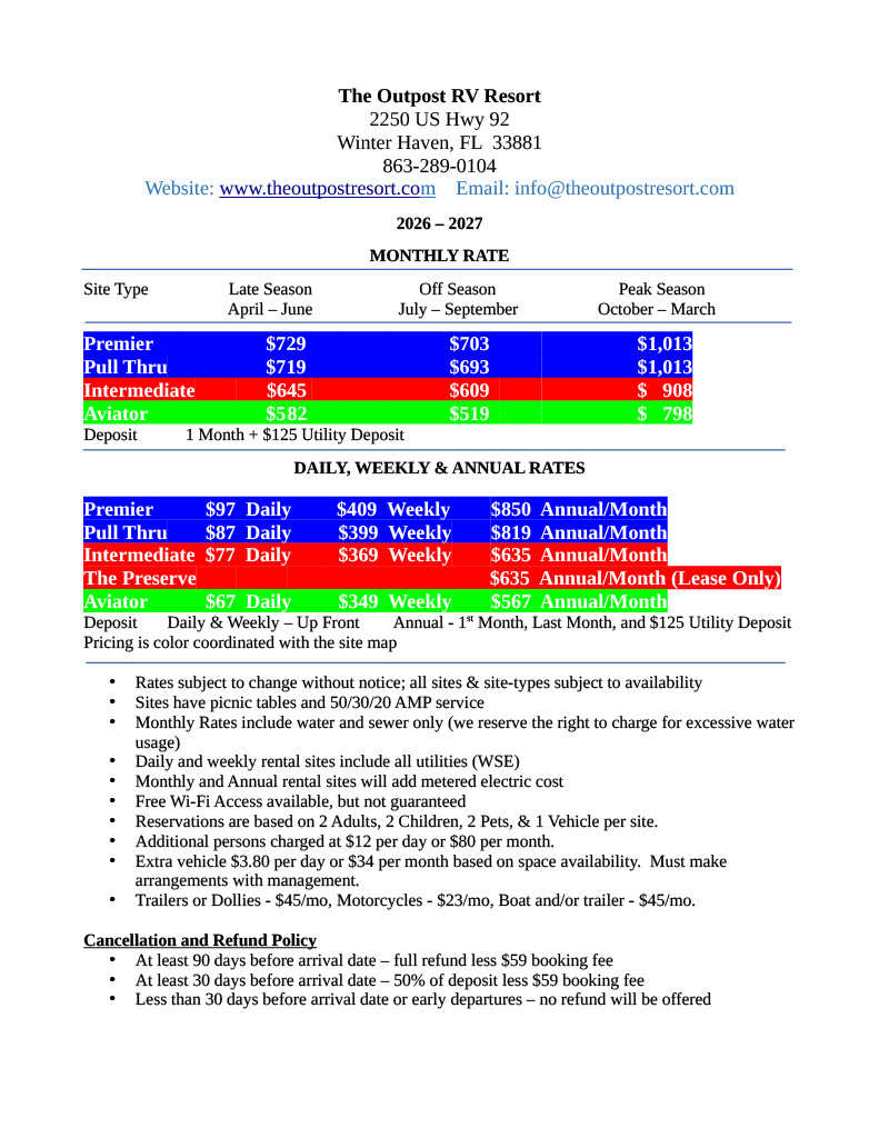 New Price Sheet for 2026-2027